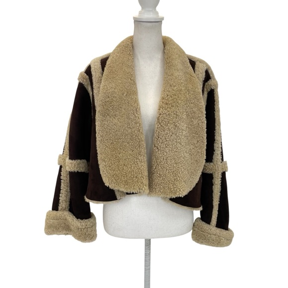 ❣️HP❣️Vakko Shearling & Suede Coat Large Brown/Natural - Picture 2 of 14